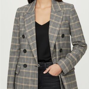 Free People Checkered Double-Breasted Blazer - Black and Gray